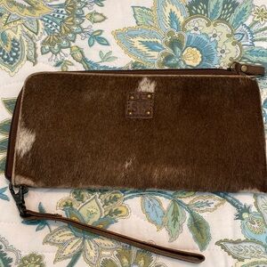 Brown Leather Wristlet Clutch